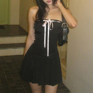 เดรสสไตล์ฝรั่งเศสสำหรับผู้หญิง คอปาด แต่งระบาย จับจีบผูกโบว์ที่เอว ทรงเข้ารูป สำหรับฤดูร้อน ขายส่ง - Product Image 5