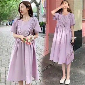 YiXin 2022 Womans Dress Clothes Solid Ruffled Short Sleeve Sweet Casual Dresses Clothing Manufacturer Custom Korean Clothes