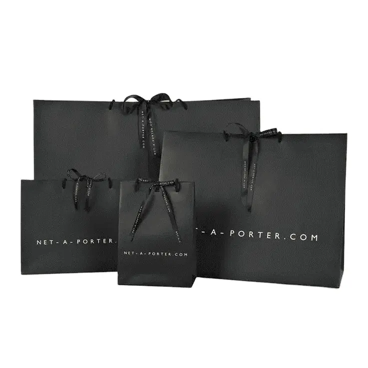 Logotipo personalizado grande sacos de cartão para compras, pequena jóia, papel preto fosco, com alça