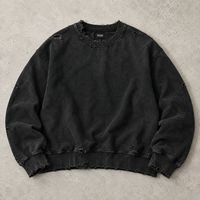 Sweat-shirt col rond TaiDe personnalisé, 450 GSM, noir délavé, effet vieilli, bords bruts, coupe ample, fabricant de vêtements OEM ODM
