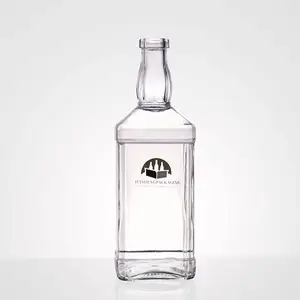 Square Tequila Bottle 700ml Clear Glass Whiskey Bottles for Liquor