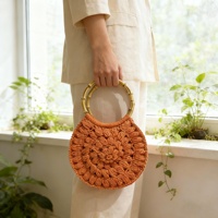 Sac à main bohème fait main au crochet pour femme, vintage, avec points popcorn 3D, en paille tressée de luxe, avec poignée supérieure, grande capacité, pour l'été et la plage