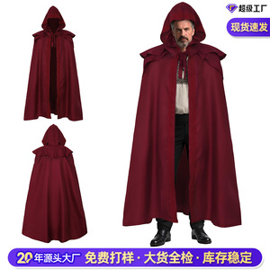 Capa con Capucha Estilo Gótico Medieval Retro para Hombre, Capa Larga de Doble Capa, Disfraz de Cosplay, Material de Tela Roja - Product Image 2