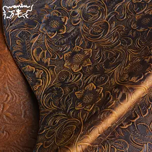 Siyah Tang çim çiçek ilk katman dana 1.8mm kalınlığında balmumu oyma desen yol renk değişikliği kabartmalı çılgın at deri - Product Image 1