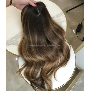 Extensiones de Cabello Humano Virgen Color <span class=keywords><strong>Castaño</strong></span> <span class=keywords><strong>con</strong></span> Reflejos Rubios, Base Mono, para Uso Diario, Pre-Desplumadas - Product Image 5