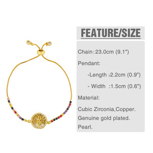 Pulsera de árbol de la vida ajustable con cuentas chapadas en oro de 18 quilates Pulsera religiosa de la Virgen María de circonita cúbica. - Product Image 6