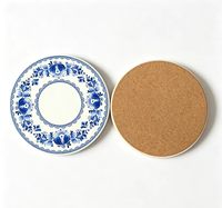 Sous-verre en céramique de porcelaine bleue et blanche classique chinoise, avec support en liège absorbant et écologique, personnalisable avec logo imprimé, vente en gros d'usine