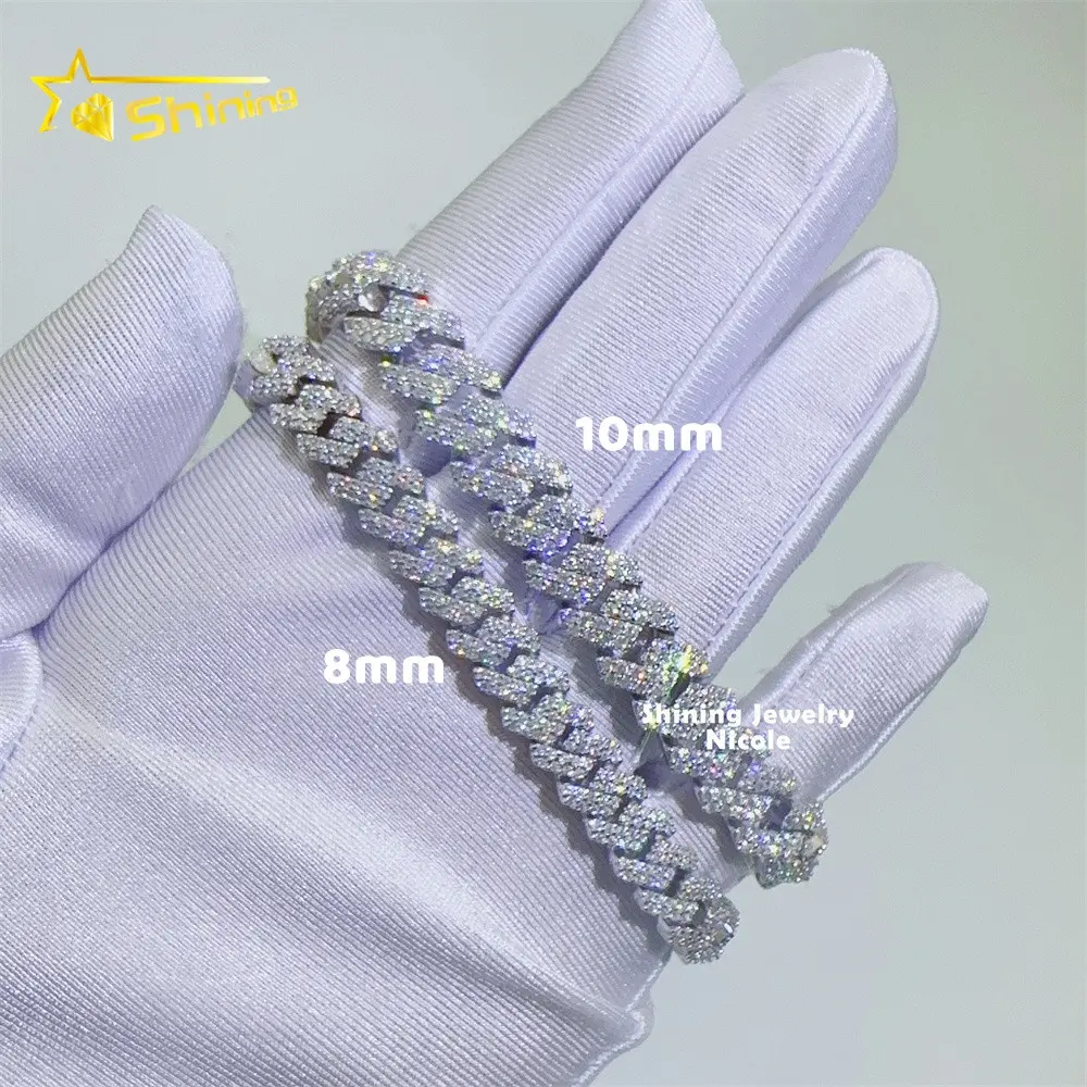 Wholesale price best quality 925 silver custom necklace jewelry 8mm 10mm iced out moissanite cuban link chain