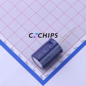 Condensateur électrolytique en aluminium à montage traversant EGW2WM680M25OT, composant à montage traversant (THT), D18xL25mm 68uF 20% 450V 7.5mm - Product Image 1