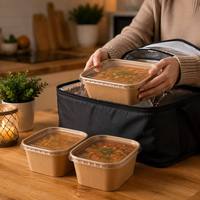 Wegwerpmaaltijdverpakkingen rechthoekig kraftpapier met deksels OEM aangepaste logo groothandel biologisch afbreekbare voedselverpakking