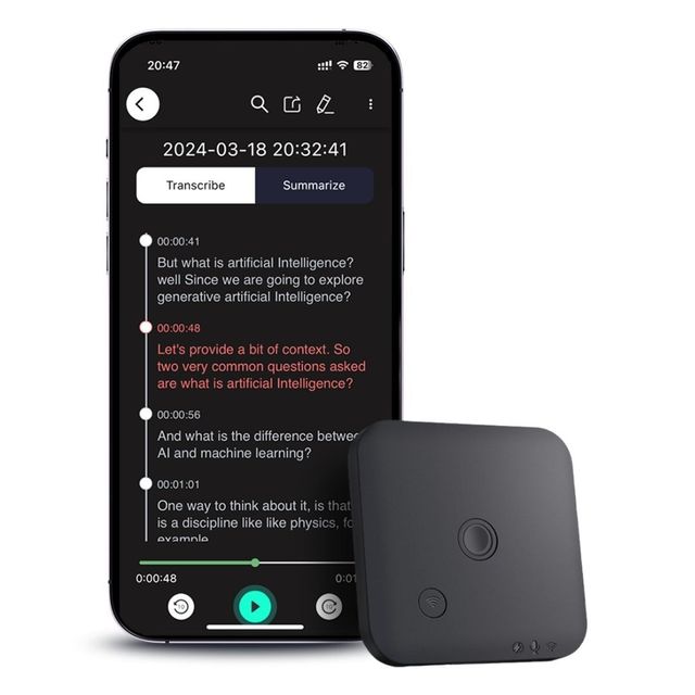 Smart AI Digital Voice Recorder APP WAV Audio Format for Transcribing Memos Chats GPT Recordings 500 Hours Recording Time