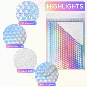 MXW Custom Logo Padded Envelope Shipping Bag 4X8 6X10 Iridescent Holographic Poly Bubble Mailer Metallic Packaging Bag Holo - Product Image 3