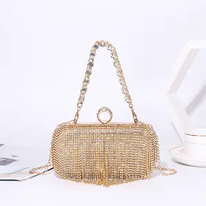China Supplier rhinestone tassel dinner purse evening wedding handbags metal chain evening clutch bags for women