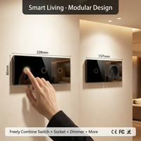 Interrupteur mural intelligent modulaire Mvava CE RoHS en verre cristal tactile, 1, 2 ou 3 gangs, prise EU 86mm, variateur de lumière, rideau, Tuya Wifi