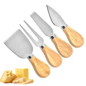 ชุดมีดชีสสแตนเลส 4 ชิ้น ด้ามไม้ยางพารา พร้อมที่ตัดและส้อมชีส - Product Image 1