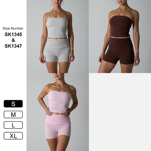 SK1345&1347 Completo Yoga in Cotone con <span class=keywords><strong>Reggiseno</strong></span> Imbottito e Pantaloncini, Top Senza Spalline Sexy e Pantaloncini, Set 2 Pezzi - Product Image 3