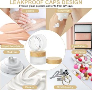 Pot en verre givré rond vide de 30 ml (1 oz) avec couvercle en bambou, récipient cosmétique de 50 g pour crème de maquillage, lotion - Product Image 5