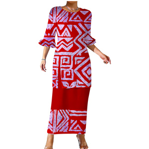 Nuovo Design Personalizzato: Abito a Due Pezzi con Spacco per Donna, Top e Gonna, Stile Samoano Puletasi, Abito Polinesiano con Maniche a Doppio Strato - Product Image 5