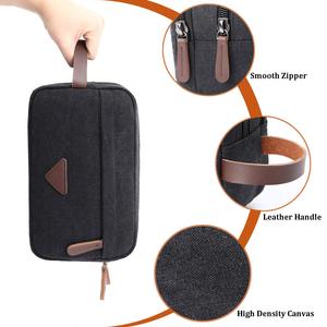 Sac de voyage vintage personnalisé pour homme en toile et cuir imperméable, organiseur de cosmétiques et de maquillage, trousse de toilette de rasage, grand format double - Product Image 4
