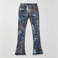 SOONREE Jeans slim évasés pour hommes à motif abstrait, pantalon en denim imprimé texturé pour les marques de streetwear de boutique