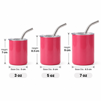 Gobelet isotherme personnalisé en acier inoxydable 304 de 3, 5 ou 7 oz, réutilisable, mini, droit, avec couvercle et paille, idéal pour les voyages