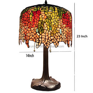 Lámpara de Mesa LED de 14 Pulgadas con Diseño de Glicinia China Roja, Vidrio Tiffany Hecho a Mano, Bombilla de Filamento Europea, 2700K, Luz Blanca Cálida Suave, CA - Product Image 2