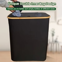 Poubelle de recyclage pliable noire 140L avec 2 sacs intérieurs amovibles et réutilisables, couvercle en bambou, bouteille de dépôt, conteneur de collecte