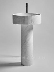 Lavabo en marbre naturel poli personnalisable sur pied moderne luxueux pour salle de bain pour hôtels villas vidange - Product Image 5