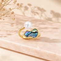 Bague ouverte en argent sterling 925 en forme de gourde avec coquille d'ormeau, plaquée or 18 carats, perles, bijoux pour femmes, vente en gros