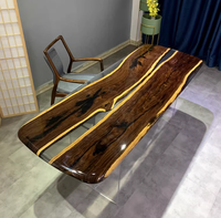 Table de restaurant en bois avec plateau en résine époxy, grand plateau en bois de vagues, table à thé, mobilier de restaurant