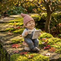 Figurine de jardin en polyrésine, gnome relaxant avec tasse à café et journal, décorations de patio et de jardin, sculpture peinte, design imperméable