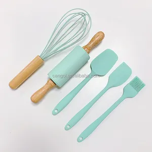 BPA Free Kitchen Gadget Set Mini Spatula Rolling Pin Whisk Basting Brush Silicone Cooking Tools Utensils Set for Children Kids