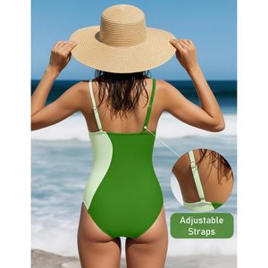 Womens One Piece <b>Swimsuit</b> Color Block <b>Full</b> <b>Coverage</b> UPF50+ Spandex Polyester Swimwear - Product Image 4