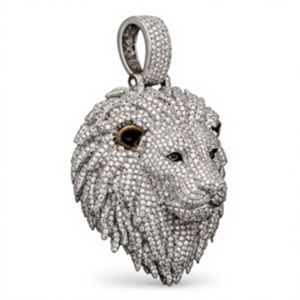 Pendentif Tête de Lion en Argent Sterling 925 avec Moissanite, Breloque Animale Sertie de Pierres, Plaqué Rhodium, Style Hip Hop, Unisexe, Cadeau de Fête, Bijou - Product Image 1