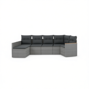 Conjunto de Sofá Modular en Forma de L para Jardín, de Mimbre Sintético Gris, Muebles de Exterior para 6 Personas, Diseño Elegante - Product Image 1