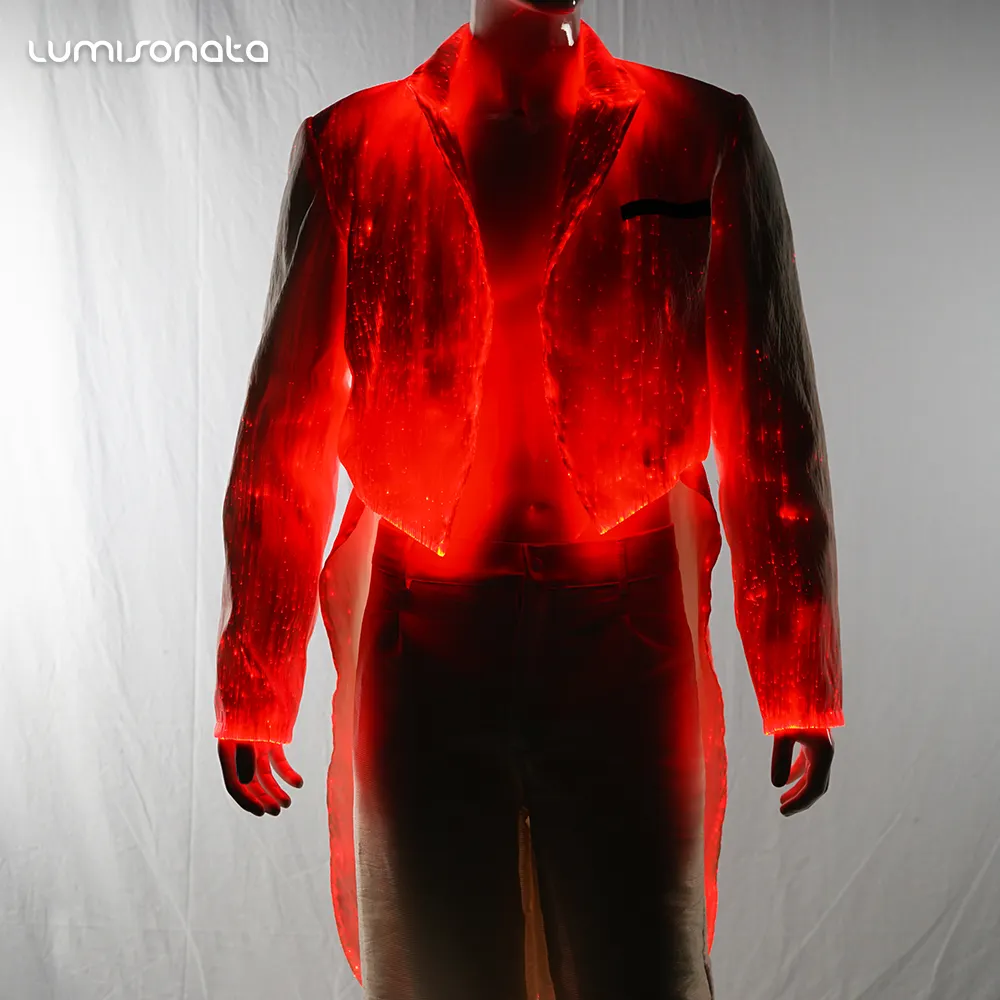 Rave Burning Man Festival Light Up Jacket Optic Fiber Illuminated Glowing LED Wedding Suit