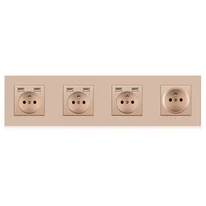 EU Power French 250V 16A 4 Gang Wall Plug Socket With 6 USB Outlets PC Panel 16A 4 Gang Wall Plug Socket With 6 USB Outlets