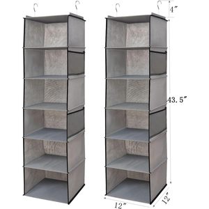 Organisateur de placard suspendu à 6 étagères, 1 paquet avec 4 poches latérales pour le rangement des vêtements et des chaussures, crochet mural à fixer derrière la porte - Product Image 3