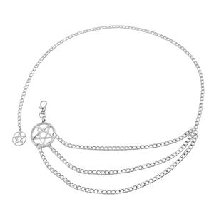 Cadena de Cintura de Moda con Colgante de Estrella Multicapa, Joyería de Fiesta de Aleación de Zinc, Diseño Retro de Estrella de Cinco Puntas en Color Blanco K - Product Image 5