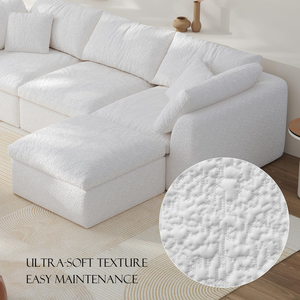 Sofá Cuadrado de Tres Plazas, Moderno y Lujoso, en Tela Sherpa Gris Oscuro, Empacado Comprimido, Tamaño Estándar, con Otomana - Product Image 1