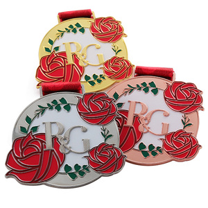 Medallas Personalizadas con un Hermoso Diseño Floral de Rosa Roja, Medalla de Aleación de Zinc Fundido a Presión en 3D para Premios de Finalistas de Carreras y Recuerdos - Product Image 3
