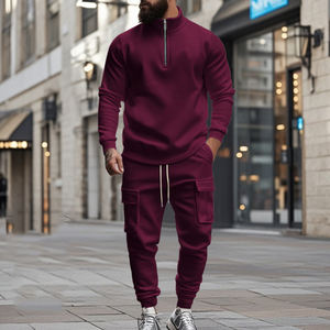 PASUXI Tuta Sportiva da Uomo in Pile Pesante Autunnale Antivento, Set 2 Pezzi con <span class=keywords><strong>Felpa</strong></span> Mezza Zip e <span class=keywords><strong>Pantaloni</strong></span> <span class=keywords><strong>Jogger</strong></span>, Completo Caldo Regolare - Product Image 5