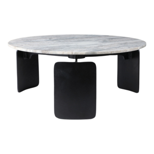 Tavolino da Caffè Rotondo con Piano in Marmo e Base in Metallo Nero, Arredamento Moderno per Soggiorno - Product Image 1