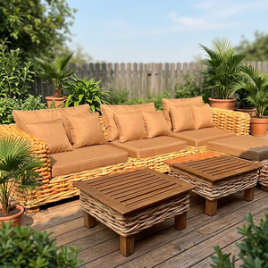 Sofás de Exterior Baratos de Mimbre y Ratán, Juego de Muebles de Jardín con Cojines de Espuma Impermeables de Secado Rápido - Product Image 3