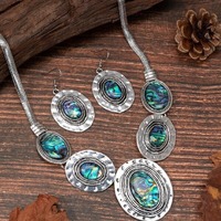 Chaîne de serpent ovale de style vintage ensemble boucles d'oreilles et collier en coquille d'ormeau bijoux pour femmes cadeau