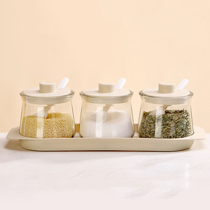 Aanpasbare 3-delige kruidenpottenset met deksel, inclusief lepel en dienblad, keukenkruidenpotjes voor thuisgebruik - Product Image 3