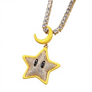 Collier pendentif étoile lumineuse de dessin animé créatif avec zircon cubique glacé brillant, pendentif lune fluorescent <span class=keywords><strong>BaiI</strong></span> Hiphop, chaîne de pendentif - Product Image 1
