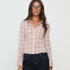 Camisa de Manga Larga con Cuello de Solapa y Bloques de Color a Cuadros para Mujer, Estilo Casual Y2K, Top de Moda Urbana - Product Image 4