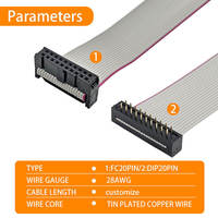 Kabel Flat Paralel Custom UL 2651 28AWG 20-pin PH1.27MM Konektor FC DIP 20-pin Custom Garis Abu-abu Tepi Merah