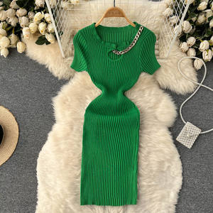 A406076女式性感针织罗纹紧身长裙圆领无袖修身长裙 - Product Image 2